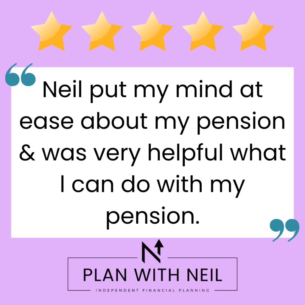 Testimonial for Plan With Neil:

Neil put my mind at ease about my pension & was very helpful what l can do with my pension.